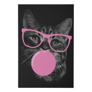 Cool Cat with Pink Glasses & Bubble Gum Faux Canvas Print