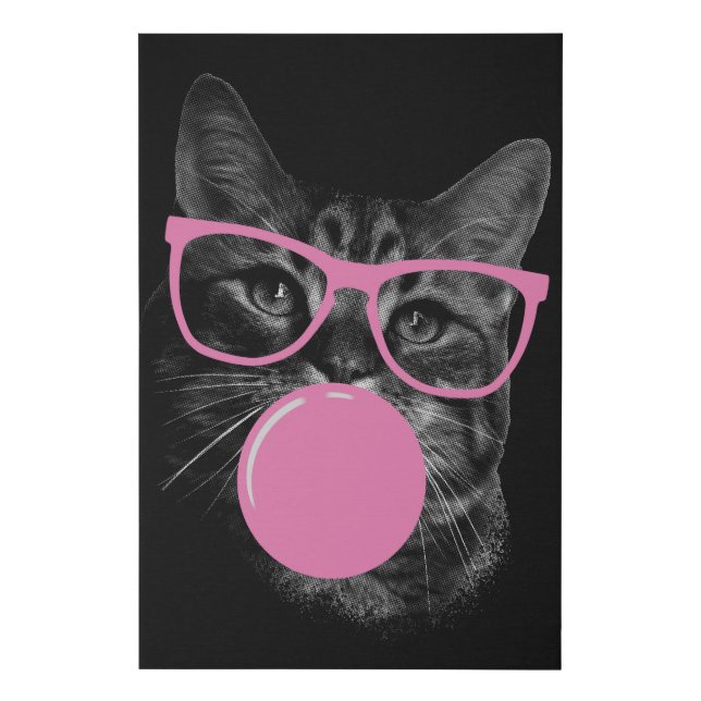Cool Cat with Pink Glasses & Bubble Gum  Faux Canvas Print (Front)