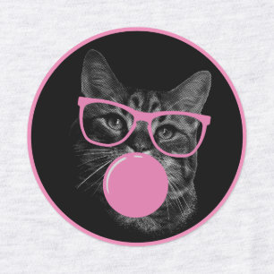 Cool Cat with Pink Glasses & Bubble Gum  Kids' Labels
