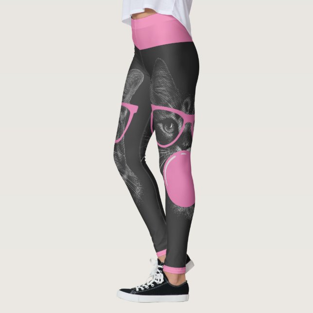 Cool Cat with Pink Glasses & Bubble Gum  Leggings (Left)