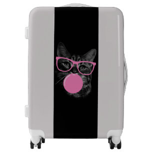 Cool Cat with Pink Glasses & Bubble Gum Luggage