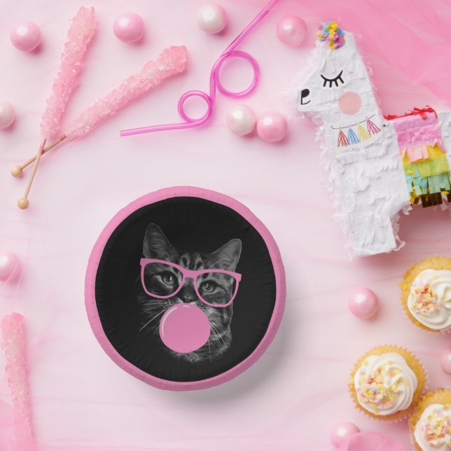 Cool Cat with Pink Glasses & Bubble Gum  Paper Bowls (Party)