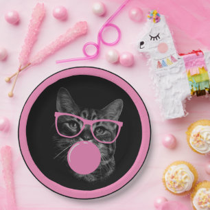 Cool Cat with Pink Glasses & Bubble Gum Paper Plates