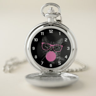 Cool Cat with Pink Glasses & Bubble Gum Pocket Watch