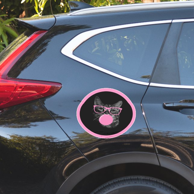 Cool Cat with Pink Glasses & Bubble Gum  Sticker (Car Side)