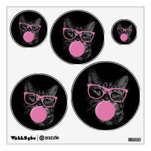 Cool Cat with Pink Glasses & Bubble Gum Wall Decal