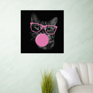 Cool Cat with Pink Glasses & Bubble Gum Wall Decal