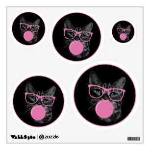 Cool Cat with Pink Glasses & Bubble Gum Wall Decal