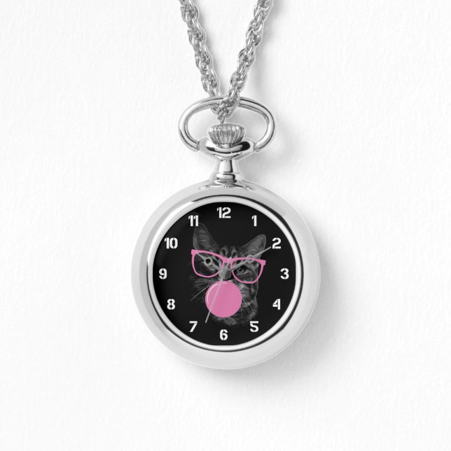 Cool Cat with Pink Glasses & Bubble Gum  Watch (Front)