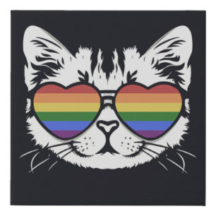 Cool Cat With Pride LGBT Flag Glasses Faux Canvas Print