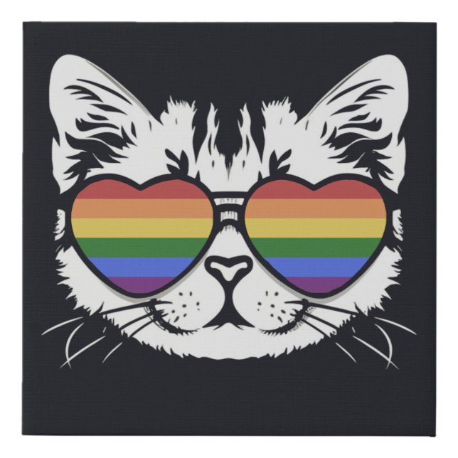 Cool Cat With Pride LGBT Flag Glasses Faux Canvas Print (Front)