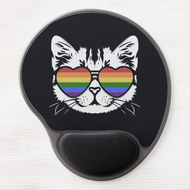 Cool Cat With Pride LGBT Flag Glasses Gel Mouse Pad (Front)
