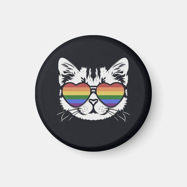 Cool Cat With Pride LGBT Flag Glasses Magnet (Front)