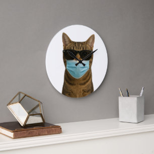 Cool Cat with Shades and Mask Large Clock