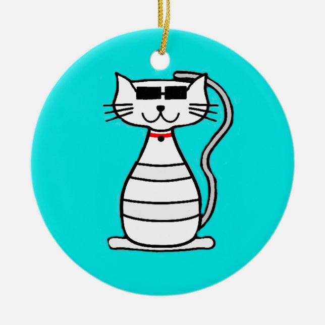 Cool Cat with sunglasses Ceramic Ornament (Front)