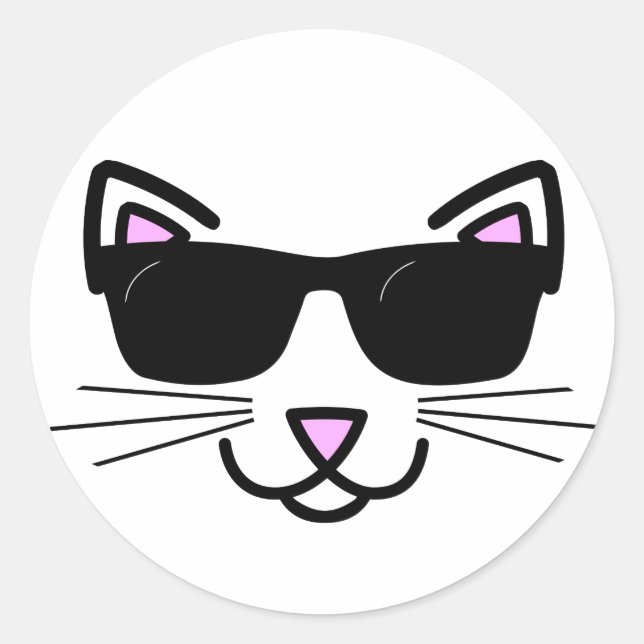 Cool Cat with Sunglasses Classic Round Sticker (Front)