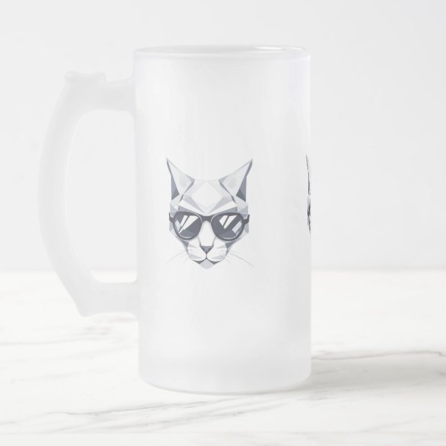 Cool Cat with Sunglasses Frosted Glass Mug - 16oz (Left)
