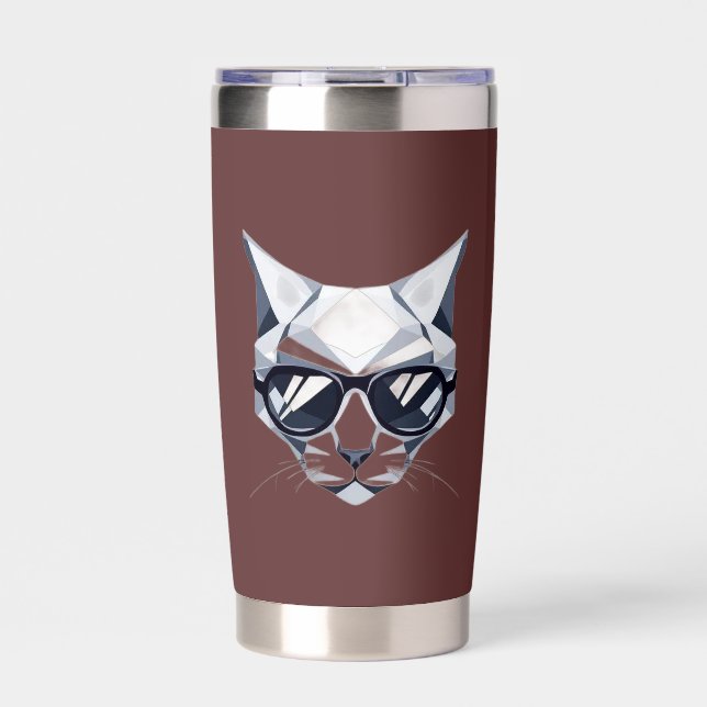 Cool Cat with Sunglasses Frosted Glass Mug - 16oz Insulated Tumbler (Front)