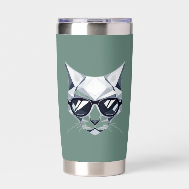 Cool Cat with Sunglasses Frosted Glass Mug - 16oz Insulated Tumbler (Front)