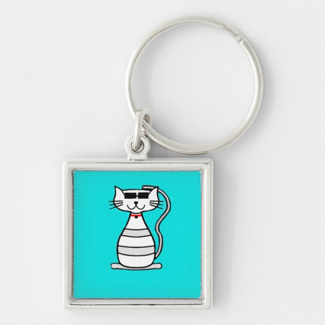 Cool Cat with sunglasses Keychain (Front)