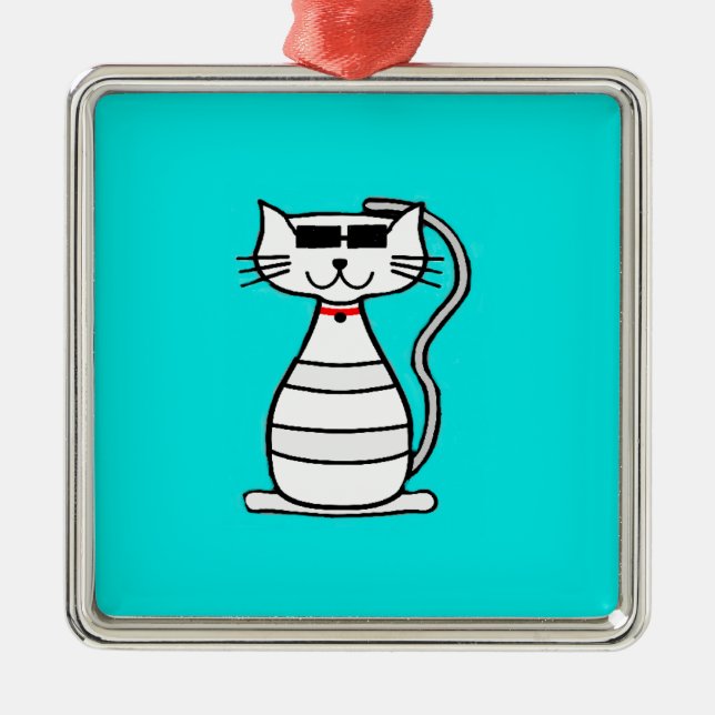 Cool Cat with sunglasses Metal Ornament (Front)