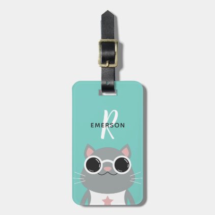 Cool Cat with Sunglasses | Monogram Luggage Tag