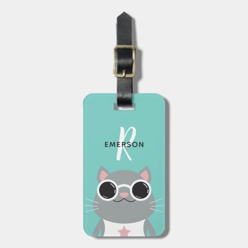 Cool Cat with Sunglasses  Monogram Luggage Tag