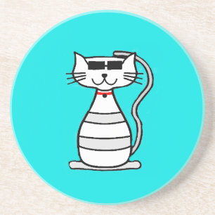Cool Cat with sunglasses Sandstone Coaster