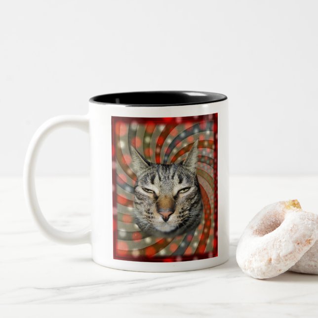 Cool Cat – YOU CAPTION Your Gift! Two-Tone Coffee Mug (With Donut)