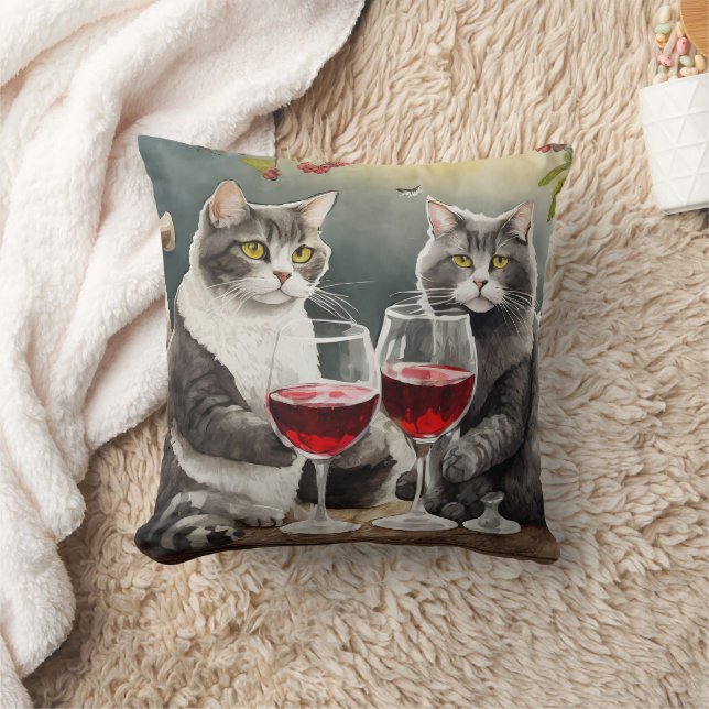 Cool Cats Are Drinking Wine Pillow! Throw Pillow (Blanket)