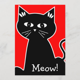 Cool Cats Birthday Party - Black Cartoon Cat Invitation