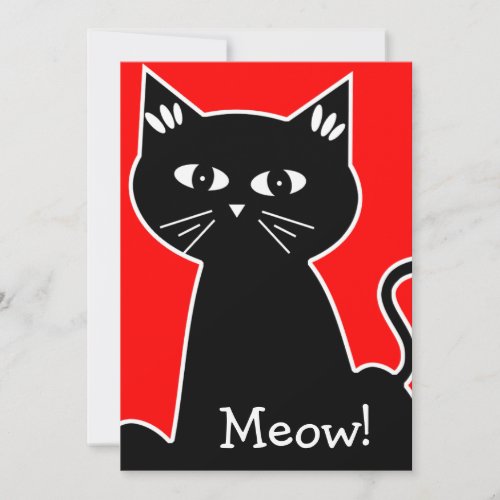 Cool Cats Birthday Party - Black Cartoon Cat Custom Announcements