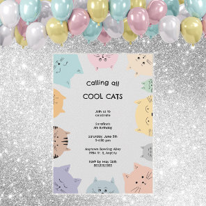 Cool Cats Birthday Party neutral gender invitation