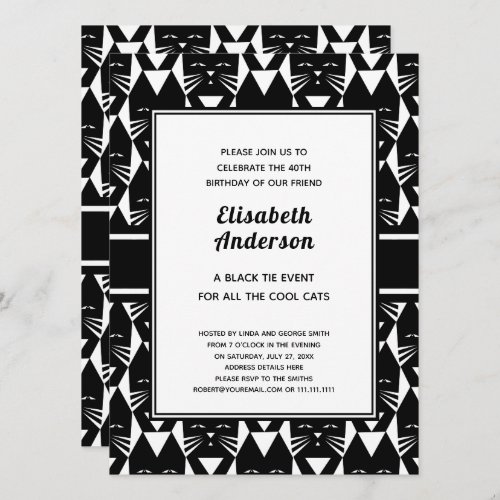 Cool Cats Black Tie Birthday Party Funny Invites