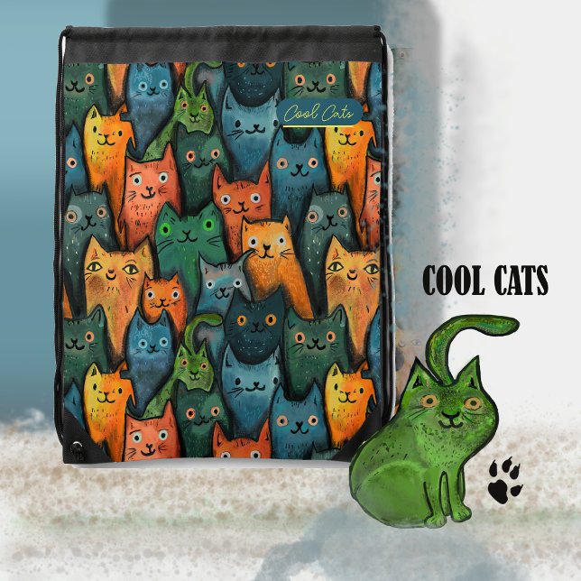 Cool Cats Colorful  Drawstring Bag (Cool Cats Colorful Drawstring Bag)