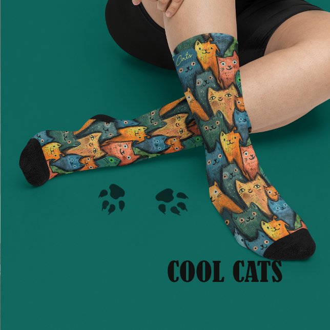 Cool Cats Colorful Watercolor Socks (Cool Cats Colorful Watercolor Socks)