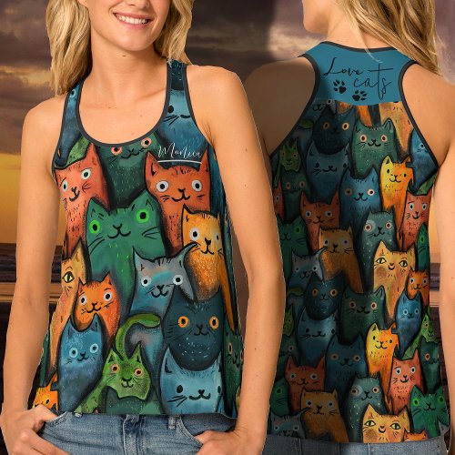 Cool Cats  Colorful Womens Tank Top