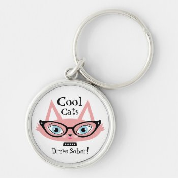 Cool Cats Drive Sober Keychain Pink Retro Cat by mazarakes at Zazzle