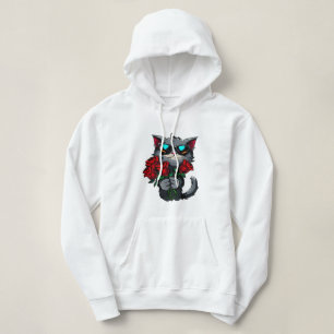 Cool Cats Holding Red Roses Flowers Love Hoodie