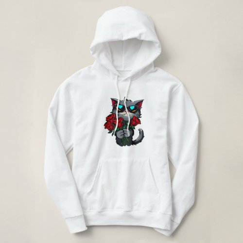 Cool Cats Holding Red Roses Flowers Love  Hoodie