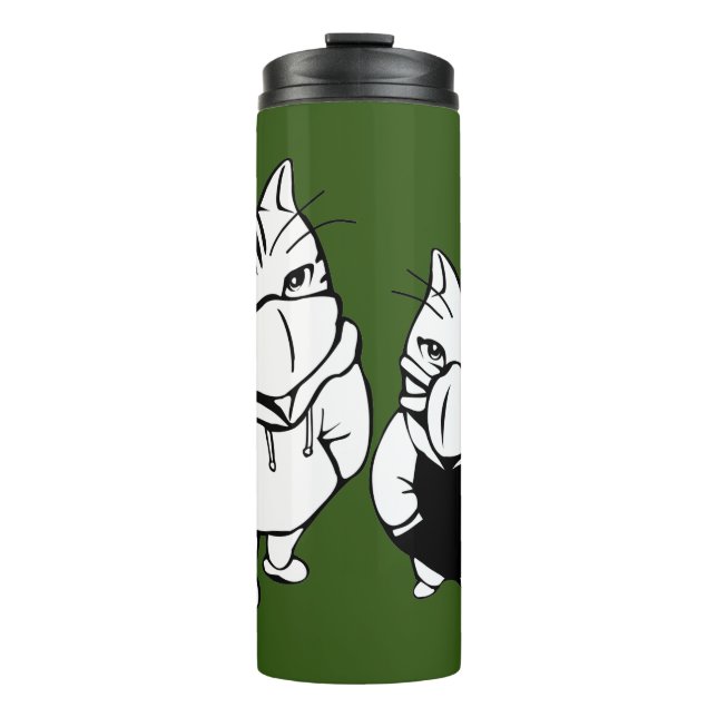Cool Cats Line Drawing Wearing Face Masks Drinking Thermal Tumbler (Front)