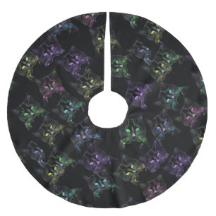 Cool Cats on Black! Multi-colored Cats Brushed Polyester Tree Skirt