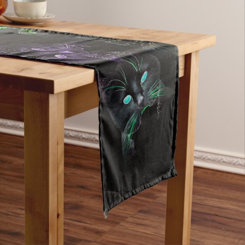 Cool Cats on Black Multi_colored Cats Short Table Runner