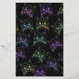Cool Cats on Black! Multi-colored Cats Stationery