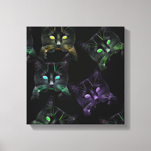Cool Cats on Black! Multi-Colored Funky Cats. Canvas Print