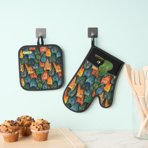 Cool Cats Oven Mitt and Pot Holders Oven Mitt  Pot Holder Set