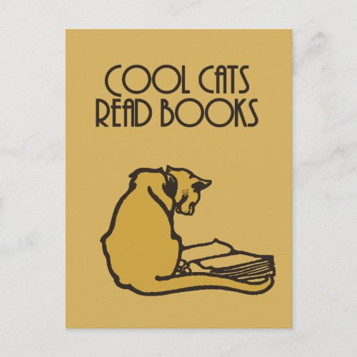 Cool cats read books retro style postcard