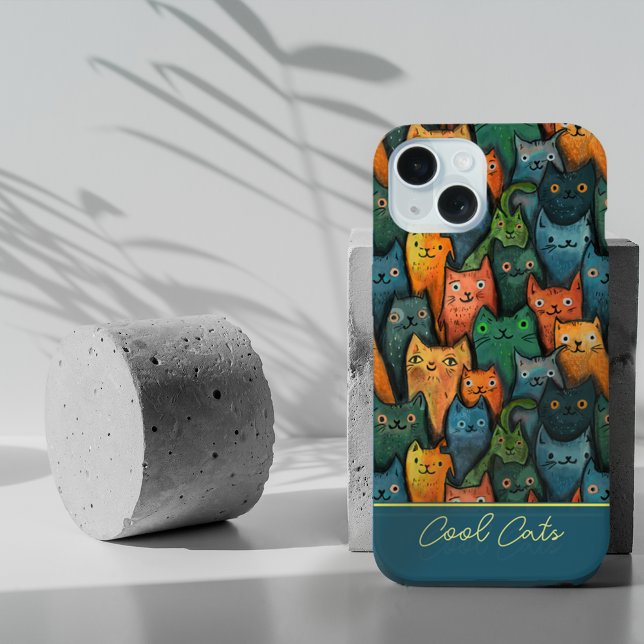 Cool Cats Watercolor Colorful iPhone 15 Case (Cool Cats Watercolor Colorful iPhone 15 Case)