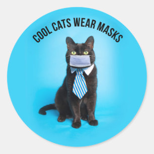Cool Cats Wear Masks Classic Round Sticker