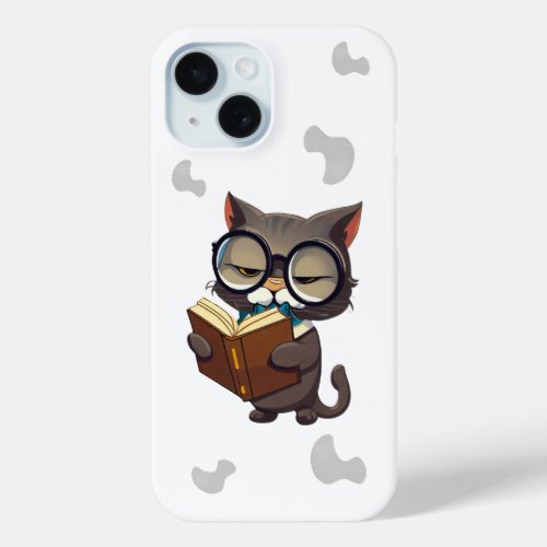 Cool Cats Wearing Glasses Read Book iPhone 15 Case